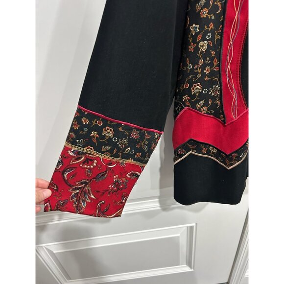 Vintage Koret Floral Patchwork Shirt Red Black Sz 18W Button Up Bohemian Artsy - Picture 5 of 11
